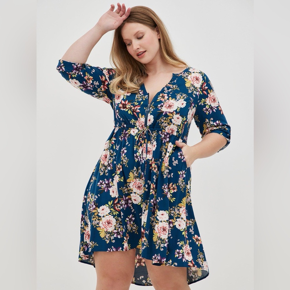 NWOT Torrid (6x/30) Floral Long Sleeve Hi-Lo Shirt Dress